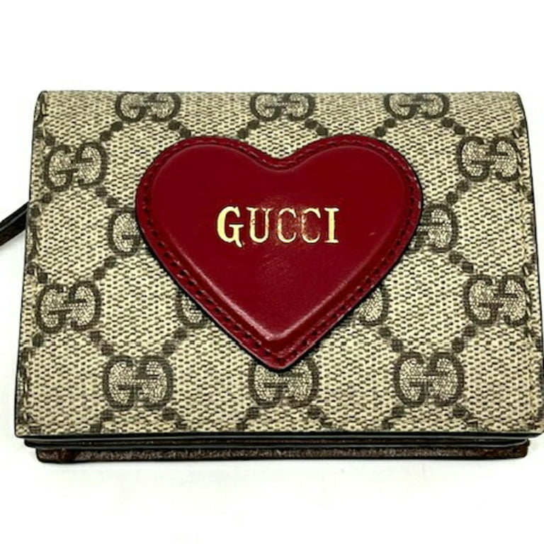 Authenticated used Gucci Gucci Bifold Wallet Heart Motif GG Supreme Canvas Leather Beige x Red Card Case Valentine 648848, Adult Unisex, Size: (Hxwxd)