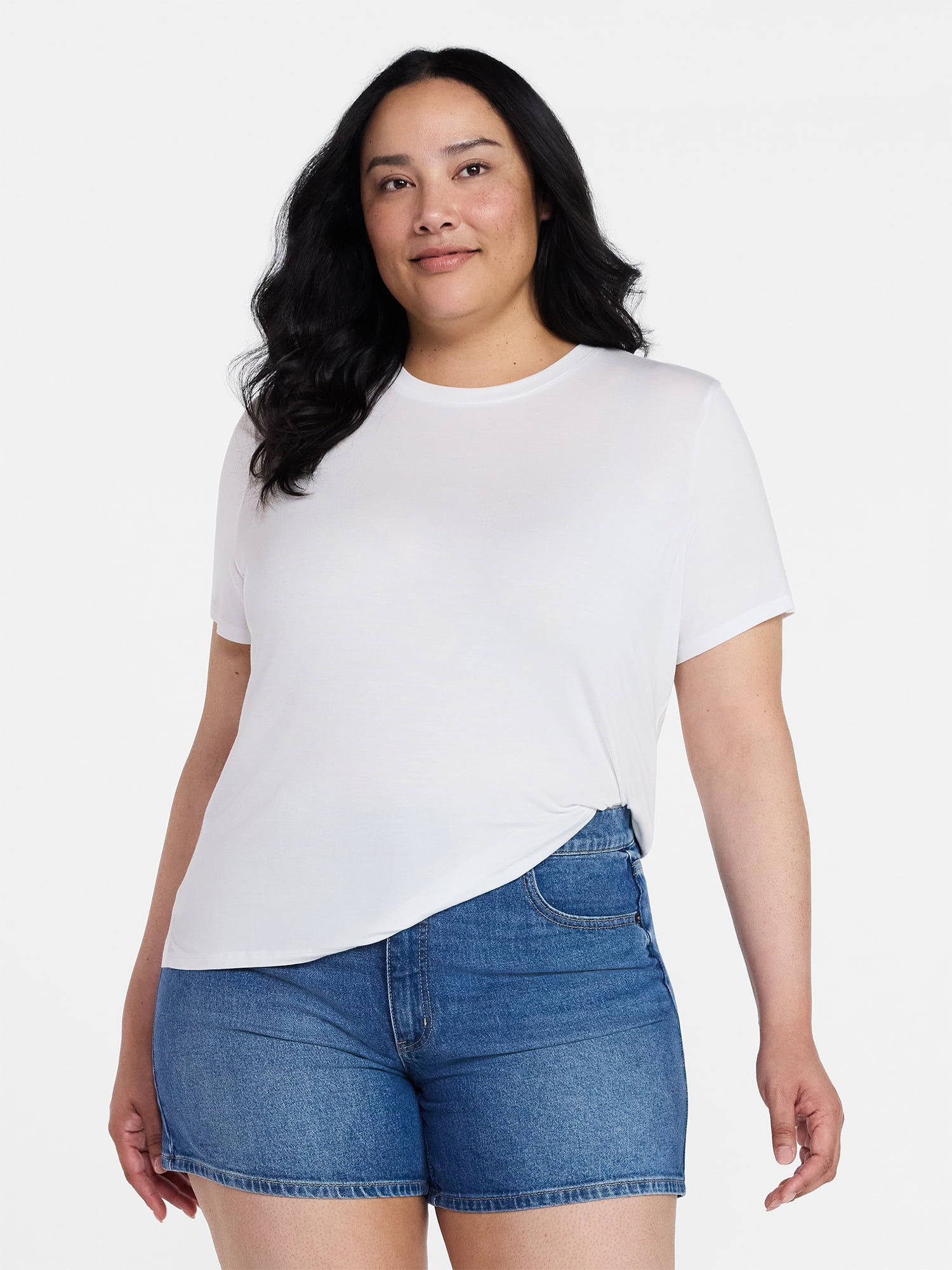 Time and Tru Women's Boxy Tee with Short Sleeves, Sizes XS-XXXL