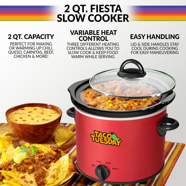 Taco Tuesday TTRDP2RD 2-Quart Fiesta Slow Cooker With Tempered