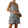 thumbnail image 5 of Admvng Womens Dress Tiered Ruffle V Neck Sleeveless Summer Comfy Double Layer Hem Dress, 5 of 7
