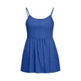 thumbnail image 4 of Craaazy Womens Solid Color Spaghetti Strap Tank Tops Casual Summer Scoop Neck Blouse with Eyelet Detail Ruffled Hem Trendy Tees for Daily Wear, Summer Beach, 4 of 5