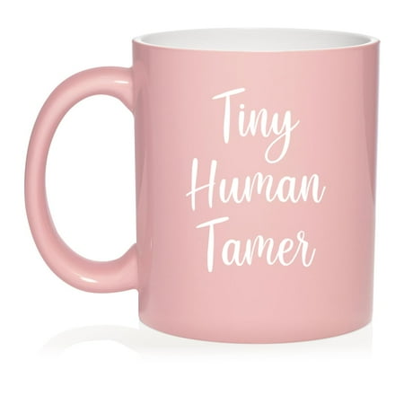 

Tiny Human Tamer Funny Preschool Teacher Daycare Gift Ceramic Coffee Mug Tea Cup Gift (11oz Light Pink)
