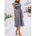 thumbnail image 3 of Vestido Miessial, vestido midi de lino de verano, cuello cuadrado, gris para mujer, 3 of 5