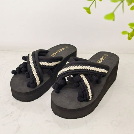 

PEASKJP Sandals Women Summer Women Wedge Heel Lightweight Round Toe Casual Slippers Platforms Thong Strappy Summer Shoes Bronze 6