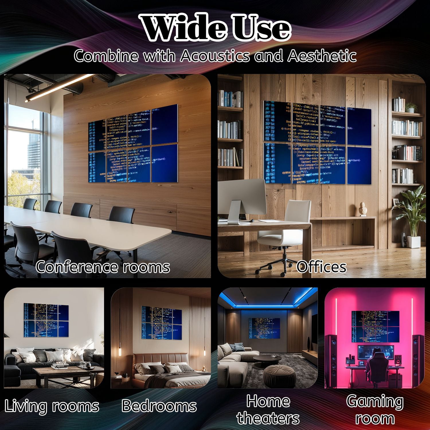 8 Pack Art Acoustic Panels Sound Absorbing Programming code computer Python binary code Software Decorative Soundproof Wall Panels Self Adhesive for Nursery Game Room Bedroom 48"x32"