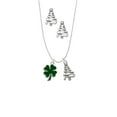 thumbnail image 2 of Delight Jewelry Silvertone Two Sided Green Enamel Lucky Four Leaf Clover Silver tone Zig Zag Christmas Tree Charm Necklace and Stud Earrings, 2 of 4
