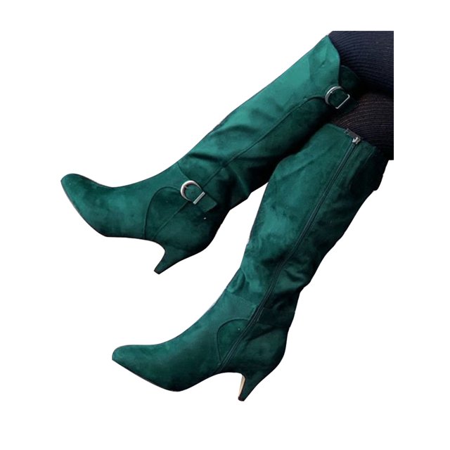 SIMANLAN Wide Calf Boots for Women Faux Suede Side Zipper Winter Shoes