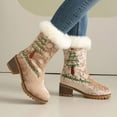 thumbnail image 3 of Snow Boots for Women Xmas Tree Embroidery Casual Suede Plush Mid Calf Lug Sole Stacked Heel Long Boots Winter Holiday Christmas Dress Booties, 3 of 6