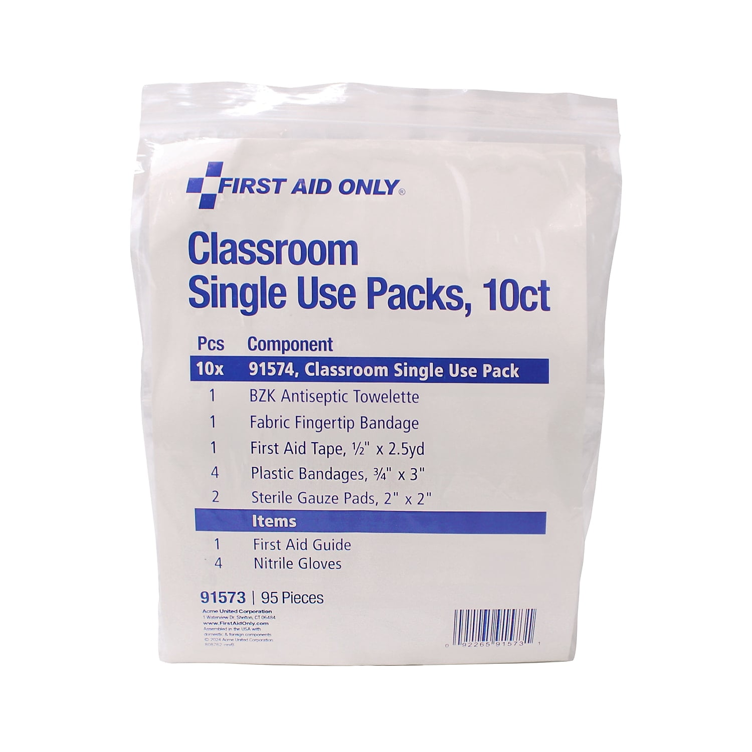 First Aid Only Classroom Single Use Kits 10 Pack 95 Pieces (91573)