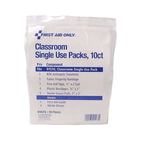 First Aid Only Classroom Single Use Kits 10 Pack 95 Pieces (91573)