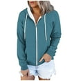 thumbnail image 2 of Diufon Womens Drawstring Hoodies Solid Color Sweatshirts Long Sleeve Zipper Coats with Pockets, 2 of 4