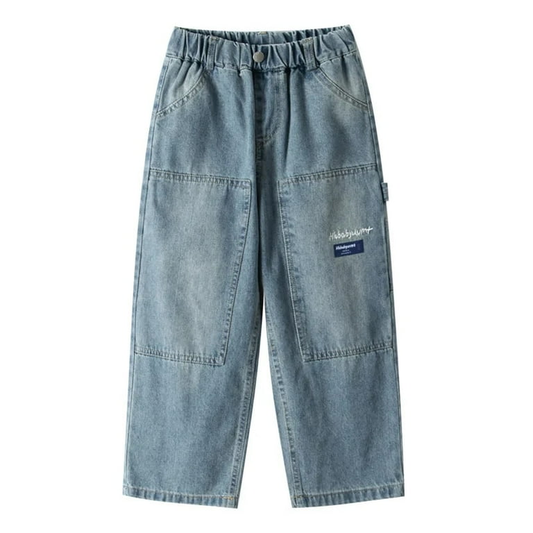 【SATIIIZ】Eton Wide Cargo Denim Pants Boys Cargo Jeans New Teenage Children Wide Leg Denim Pants