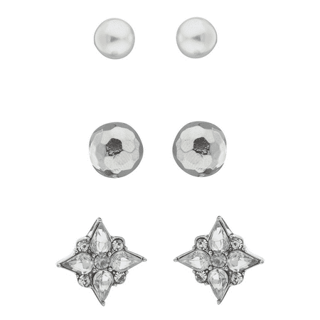 Lux Accessories Women's Girl's Assorted Silver Tone Multi Stud Earring 3 Pack