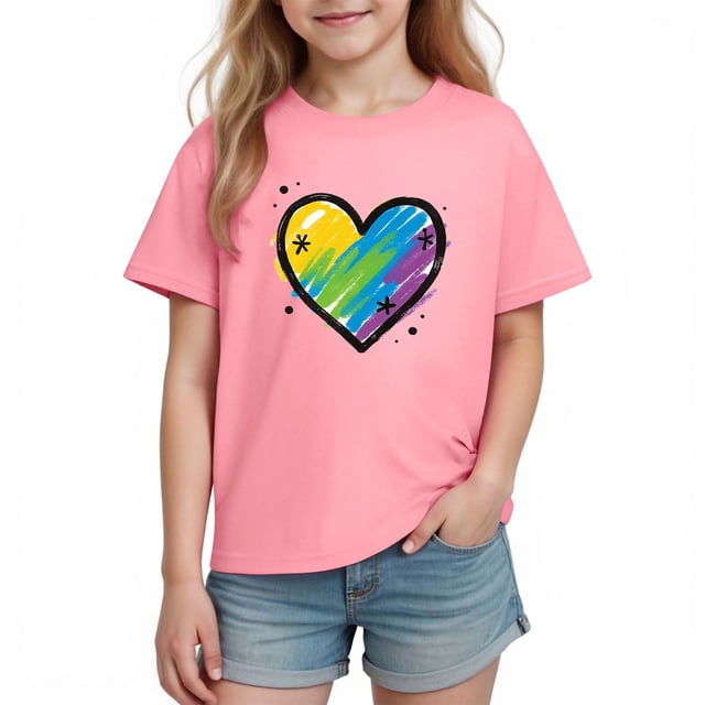 Blusas y camisas de manga corta con cuello redondo para niños y niñas, camisetas gráficas de manga corta, blusas con estampados bonitos para la temporada escolar.