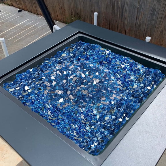Dranite Pacific Blue, 1/2 Inch Reflective Fire Pit Glass, 10 LBS for Outdoor Fireplace, Fire Table, Gas Burner - Heat Resistant Decorative Gems