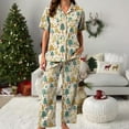 thumbnail image 4 of UngA Womens Silk Christmas Pajamas 2 Piece Satin Pjs Soft Button Down Sleepwear Wide Leg Long Pants with Pockets Womens Christmas Pajama Sets,Size S, 4 of 5