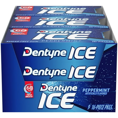 Dentyne Ice PeppermintITSC Sugar-Free Chewing Gum, 9 Packs of 16 Pieces (144 Total Pieces)