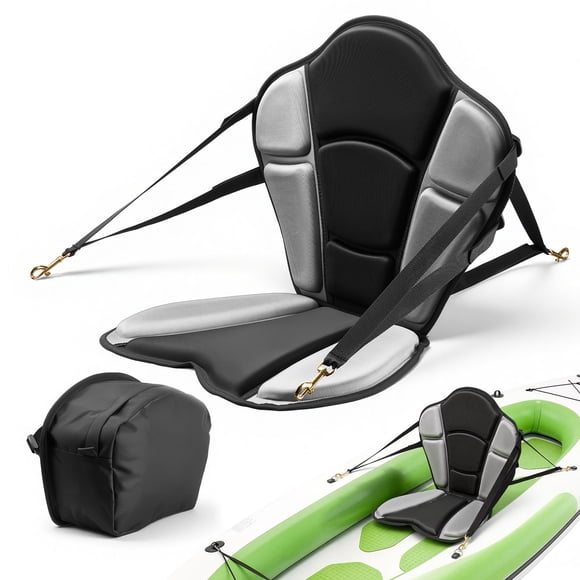 KFFKFF Kayak Seat, 1 Pack 1" Thick, Universal Paddle Board Seat with Back Support, Sit-on-Top Soft Padded Cushion with Storage Bag & Adjustable Straps for SUP, Fishing Boat