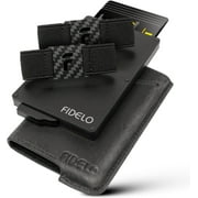 Fidelo Men's Minimalist Wallet - RFID Blocking, 6063 Aluminum, Clip Holder, Grey Leather - Pack 1