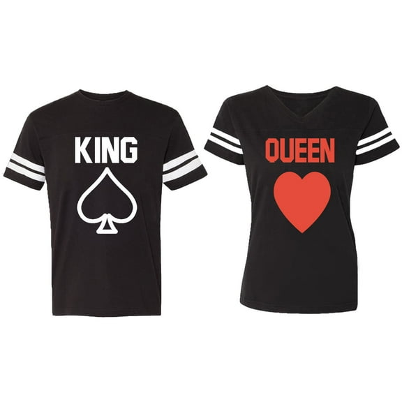King Queen Poker Matching Couple Cotton Jerseys (Men Black / Women Black) (Men S / Women S)