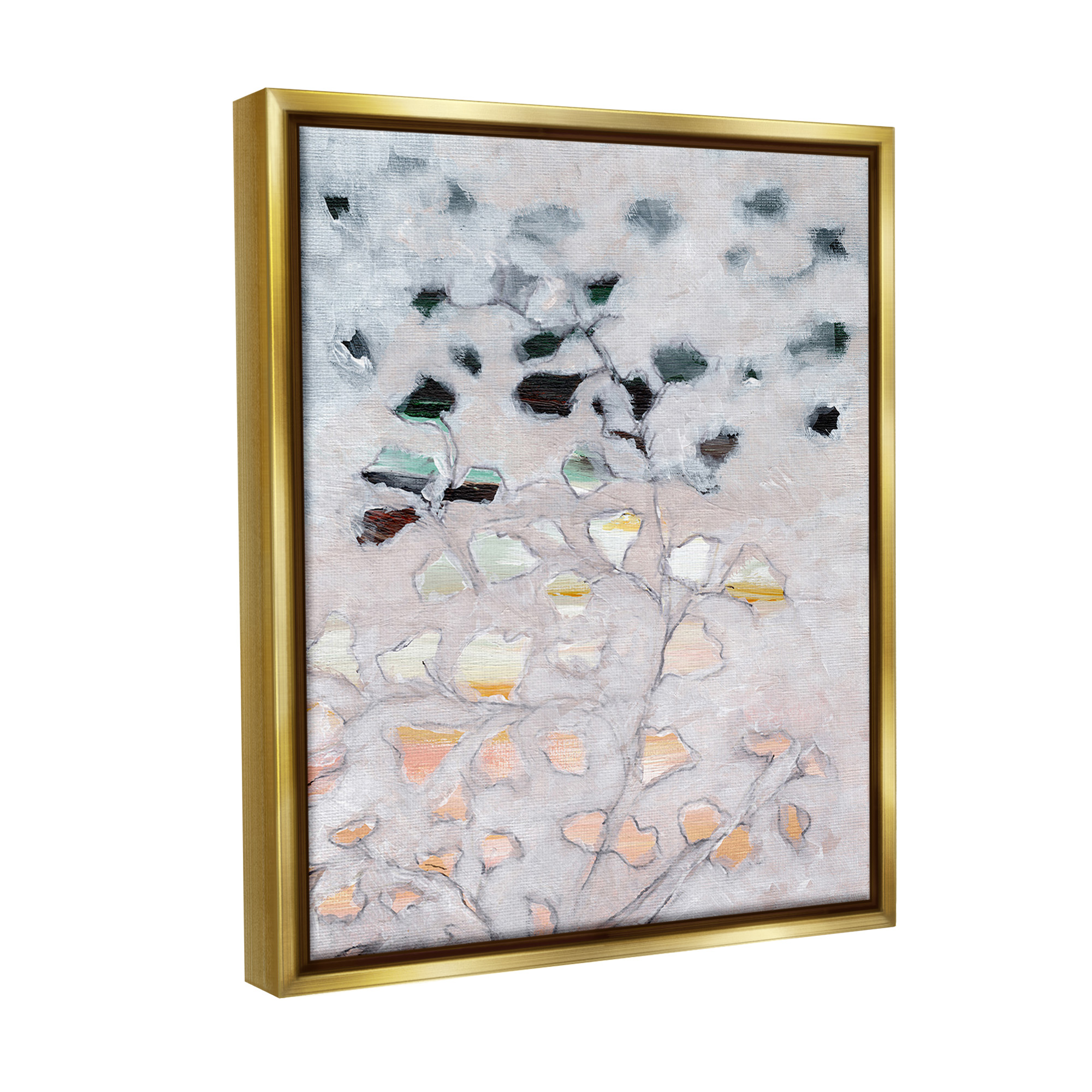 Stupell Industries Pastel Ombre Plant Leaves Botanical & Floral Painting Gold Floater Framed Canvas Art Print Wall Art, 25 x 31