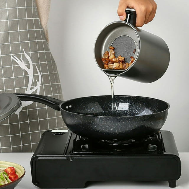 Hogar y cocina, Recipiente para grasa de cocina con colador, Colador de aceite de 1,4 l con colador de malla fina, Aceitera de acero inoxidable con tapas y asa de fácil agarre Aceitera de acero inoxid