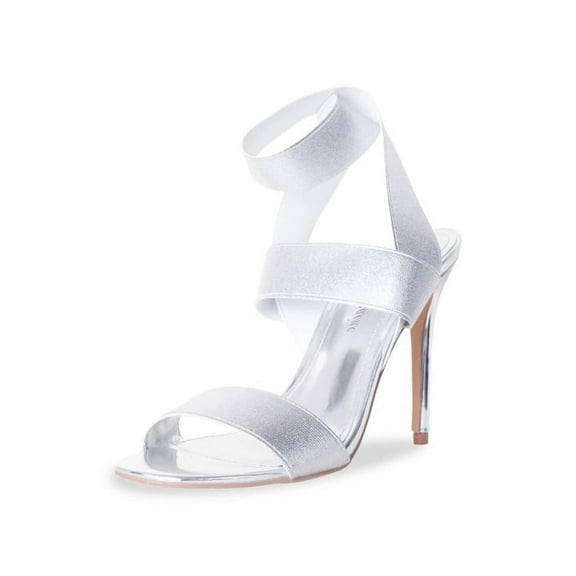 Lauren Lorraine Dallas Ankle-Strap Elastic Fitted Dress Stiletto Heeled Sandals (Silver, 6)
