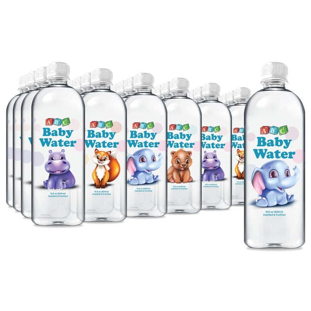 Botellas destiladas premium de 500 ml de Water ABC Baby, paquete de 24