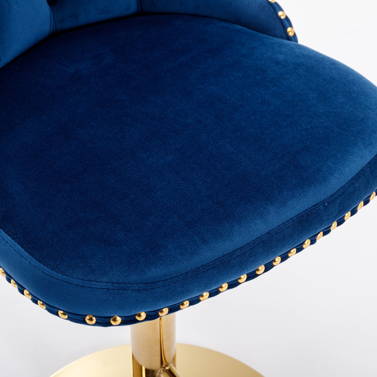 Counter Height Bar Stools from 25-33 Inch, Swivel Barstools with High Back, Button Tufted and Nailheads Trim, Velvet Upholstered Bar Chairs for Kitchen Dining Room (Blue with Gold Base,Set of 4)