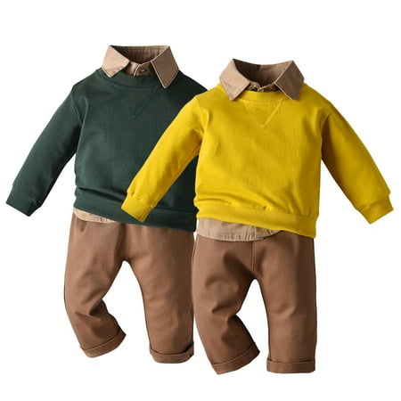 

Godderr Baby Boys Toddler 3PCS Clothes Outfit Newborn Sweatshirt + Shirt + Pants Set Long Sleeve Soft Winter Sweatshirt Trousers for 6M-5Y