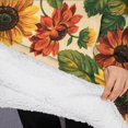thumbnail image 3 of Oversized Wearable Blanket Hoodie,Beige Red Sunflower Pattern Sherpa Blanket Hoodie with Super Pockets,Super Warm Fuzzy Pullover for Women & Men, 3 of 6