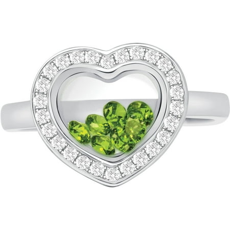 Chetan Collection Floating Light Green CZ Sterling Silver Designer Heart-Shape Ring