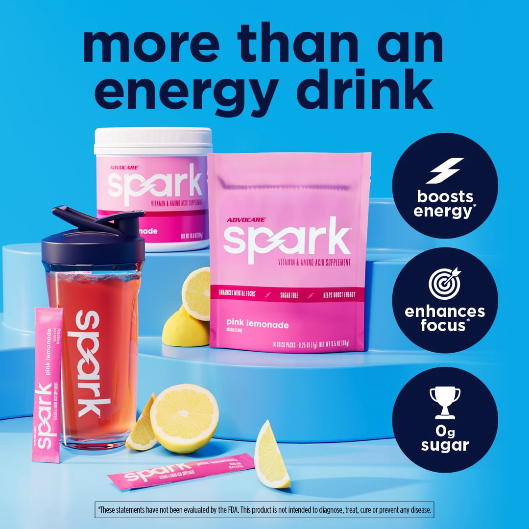 AdvoCare Spark Energy Drink Mix – Vitamin & Amino Acid Powder Supplement, Pink Lemonade Flavor, 14 Stick Packs