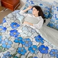 thumbnail image 4 of Homewish Blue Hippie Flower Bedding Comforter Set 7-Piece for Kids, Tribal Rustic Plant King Bedding Sets, Oil Printing Reversible Bed Sheets, Ultra Soft Bedroom Decor, 4 of 7