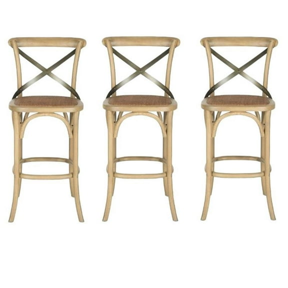 Home Square Oak Wood Barstool in Weathered Oak - Set of 3