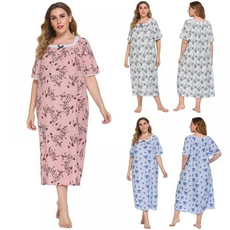 

Women Plus Size Short Sleeve Floral Nightdress Casual Long Dress Pink XL