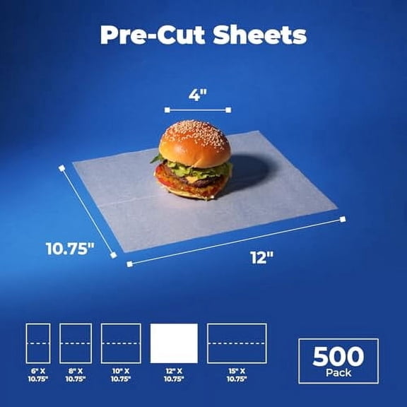 Fit Meal Prep [500 Pack] 12 x 10.75" Wax Paper Sheets for Food, Interfolded Precut Deli Pop Up Grease-Proof Sandwich Paper Wraps, Waterproof for Lunch, Food Basket, Microwave Cover, BBQ
