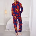 thumbnail image 3 of KLL Red Floral Print Women's Long Sleeve Pajamas with Pants Sleepwear Loungewear 2 Set-Small, 3 of 8