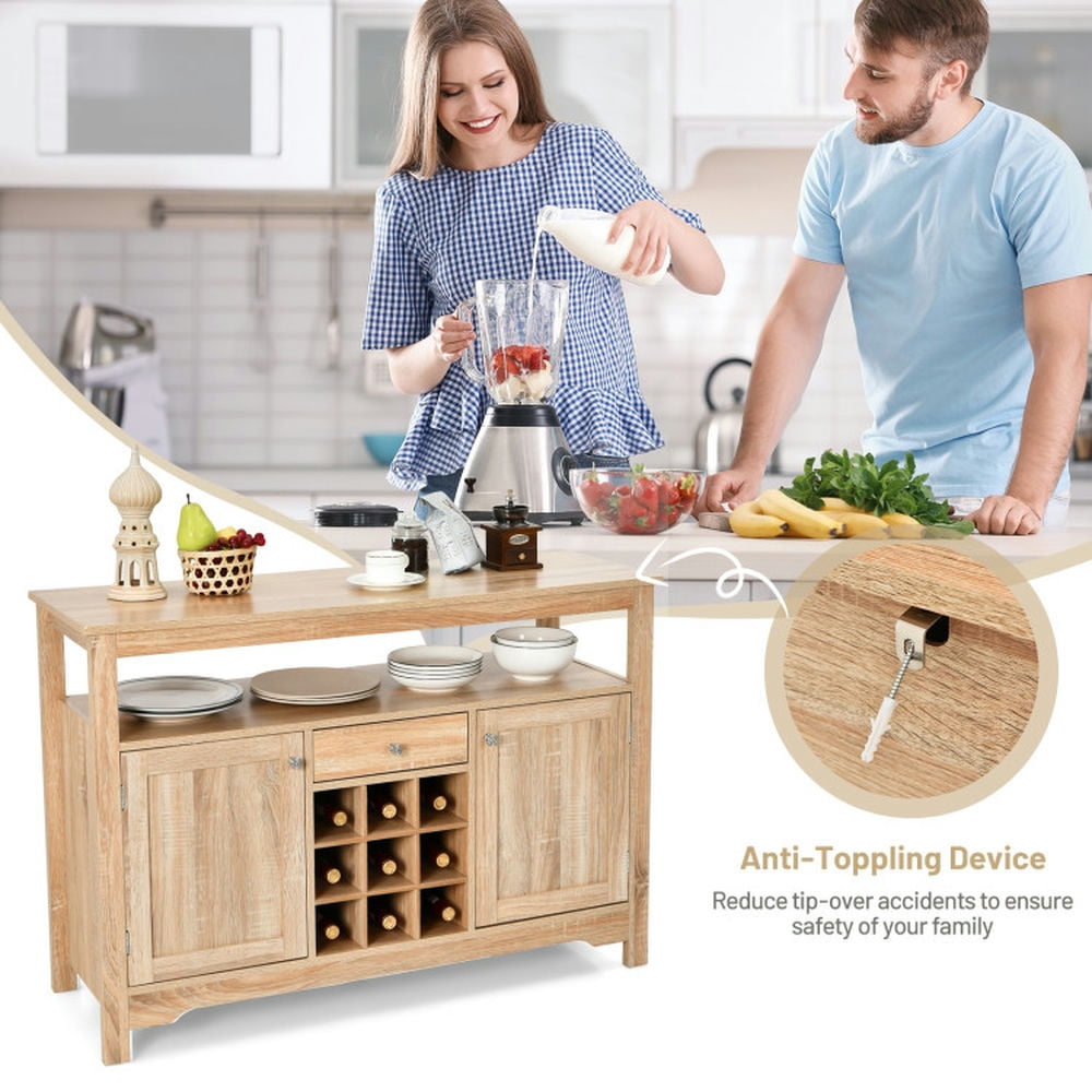 Finihen Kitchen Storage Cabinet, Buffet Sideboard, Server Buffet Sideboard With Wine Rack and Open Shelf, for Dining Room, Kitchen, Living Room, Natural Finihen Kitchen Storage Cabinet, Buffet Sideboard, Server Buffet Sideboard With Wine Rack and Open Shelf, for Dining Room, Kitchen, Living Room, Natural