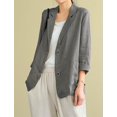 thumbnail image 3 of GHSDFBB Blazer en Coton et Lin pour Femmes, Manches Longues, Décontracté, 3 of 4