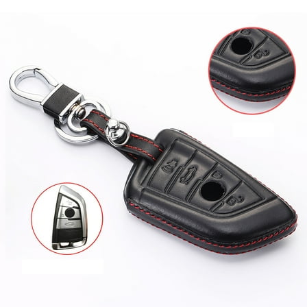 4 Button Leather Key Fob Case Cover Bag   Keychain Fits For BMW 1 2 3 4 5 6 7 Series