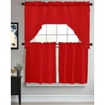 thumbnail image 3 of Christmas Red Kitchen Curtain and Valance Set 3 Pieces, Rod Pocket Short Tier Curtains 24 Inch Length, Modern Simple Xmas Red Backdrop Swag Topper Small Window Treatment for Cafe Bathroom Bedroom, 3 of 6