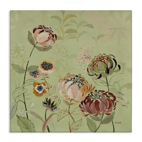 Stupell Industries Eclectic Curled Chrysanthemums on Green Canvas Art, 17 x 17, by Dusza