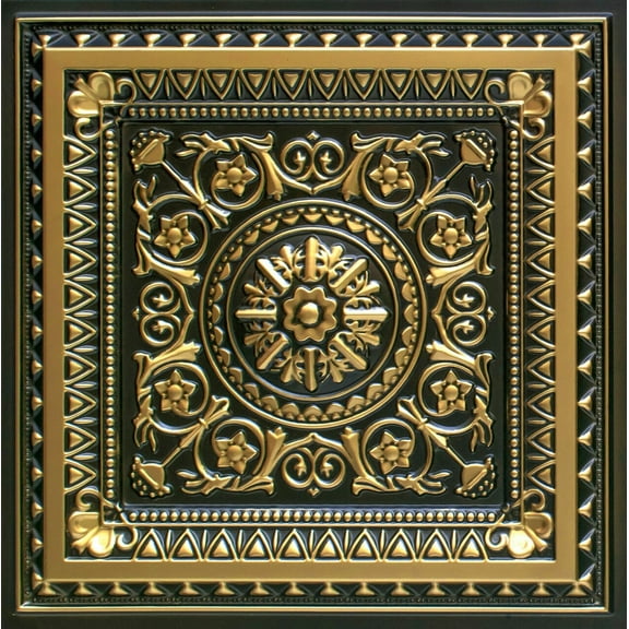 223 - La Scala 2 ft. x 2 ft. PVC Glue-up or Lay in Ceiling Tile in Antique Brass (200 Sq.ft / Pack) - 25 Pieces