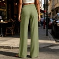 thumbnail image 4 of Womens Solid Color Cotton Tie Detail Elastic Waist Split Front Straight Leg Pants Casual Pocket Slit Hem Long Trousers Green XL(XL), 4 of 6