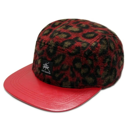 City Red Leather - City Hunter Cn430 5 Panel Wool Leather 5 Panel Hat (Red Leopard)