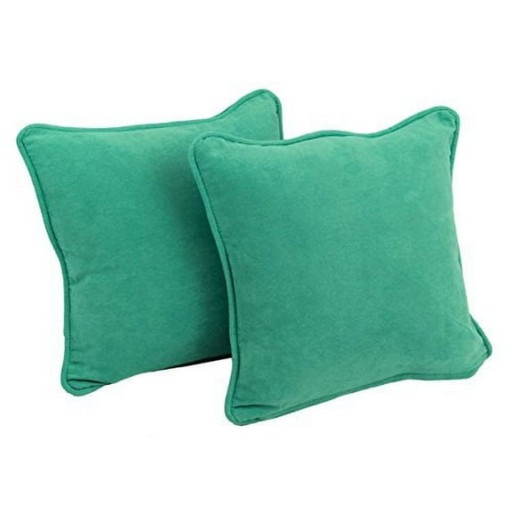 Blazing Needles 9810-CD-S2-MS-EM 18 in. Double-Corded Solid Microsuede Square Throw Pillows with Inserts, Emerald - Set of 2