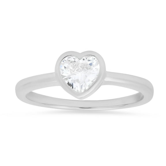 925 Sterling Silver Bezel-set Heart Diamond Cubic Zirconia Ring