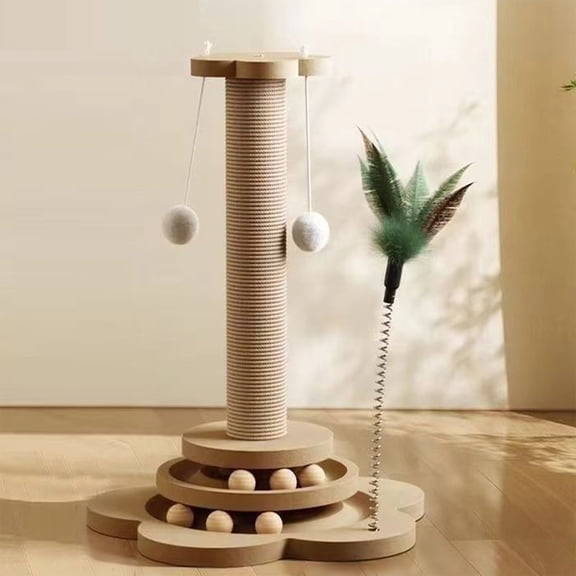 Yulucky Density Board Cat Climbing Frame,Sisal Scratching Post for Cats with Climbing Frame 40x25cm Non-Shedding Cat Toy Includes Teaser Stick and Pelt Balls