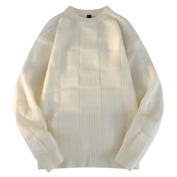 Wdgfv Men's Crewneck Pullover Sweater Waffle Textured Knitted Sweaters Casual Loose Fit Sweaters with Ribbing Edge